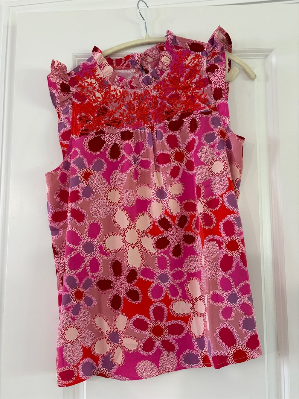 Girls' Pink Floral Smocked Sleeveless Top